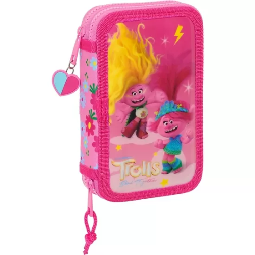 PLUMIER DOBLE PQÑO 28 PCS TROLLS 3