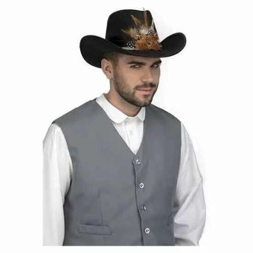 SOMBRERO VAQUERO CON PLUMAS MARRÓN 59 CM