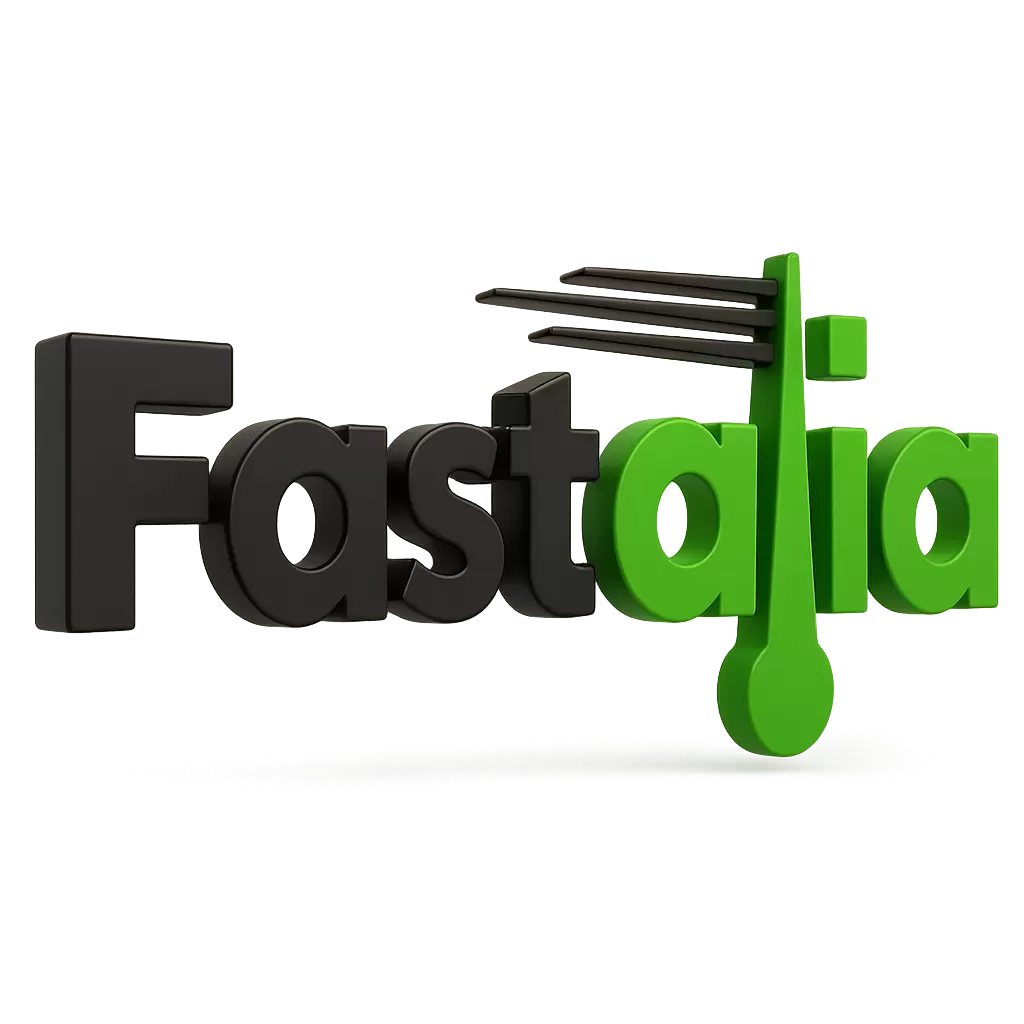 Logo de Fastalia en 3D girando y surgiendo de la nada