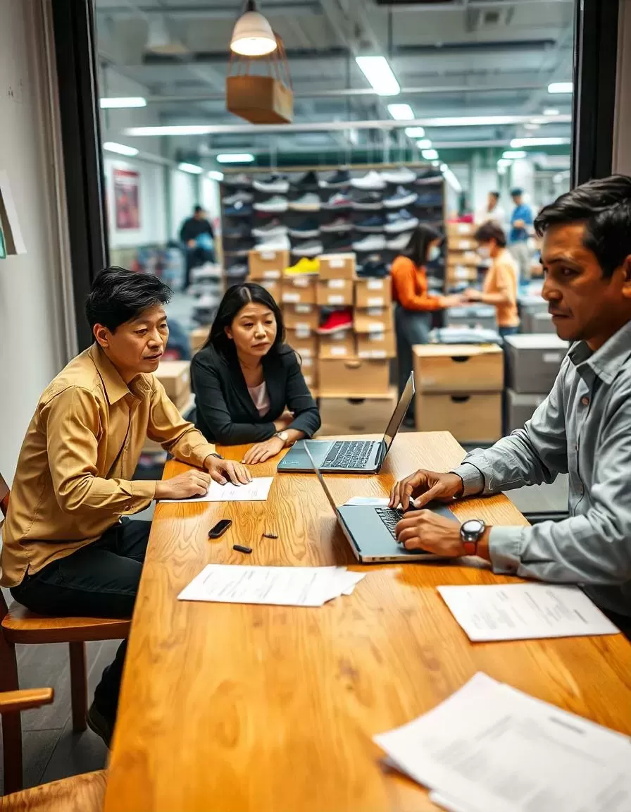 Equipo de dirección trabajando, en una fábrica que representa a las pymes