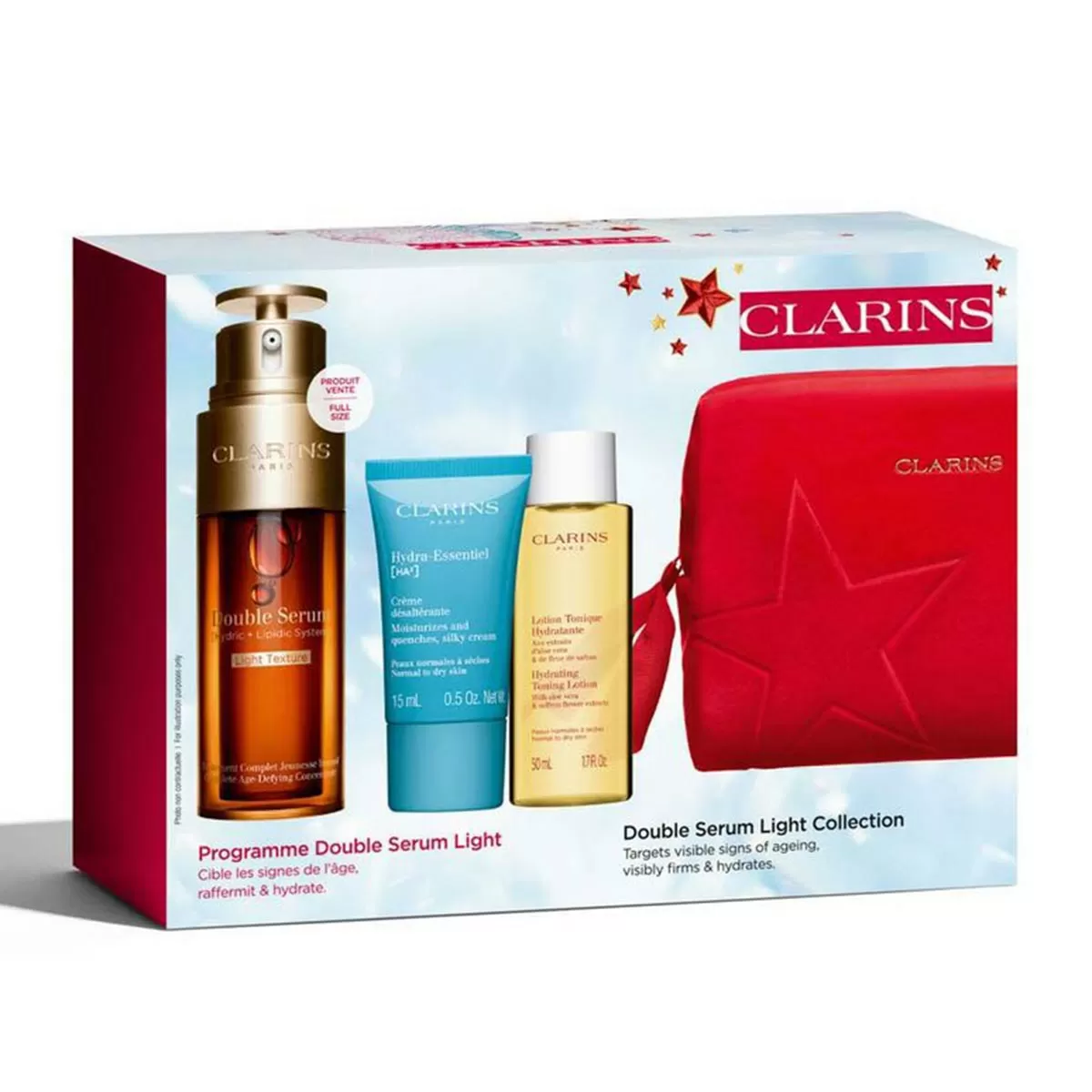 CLARINS DOUBLE-SERUM CREMA LIGERA 50ML + HYDRA-ESSENTIAL CREMA 15ML + LOCION 50ML