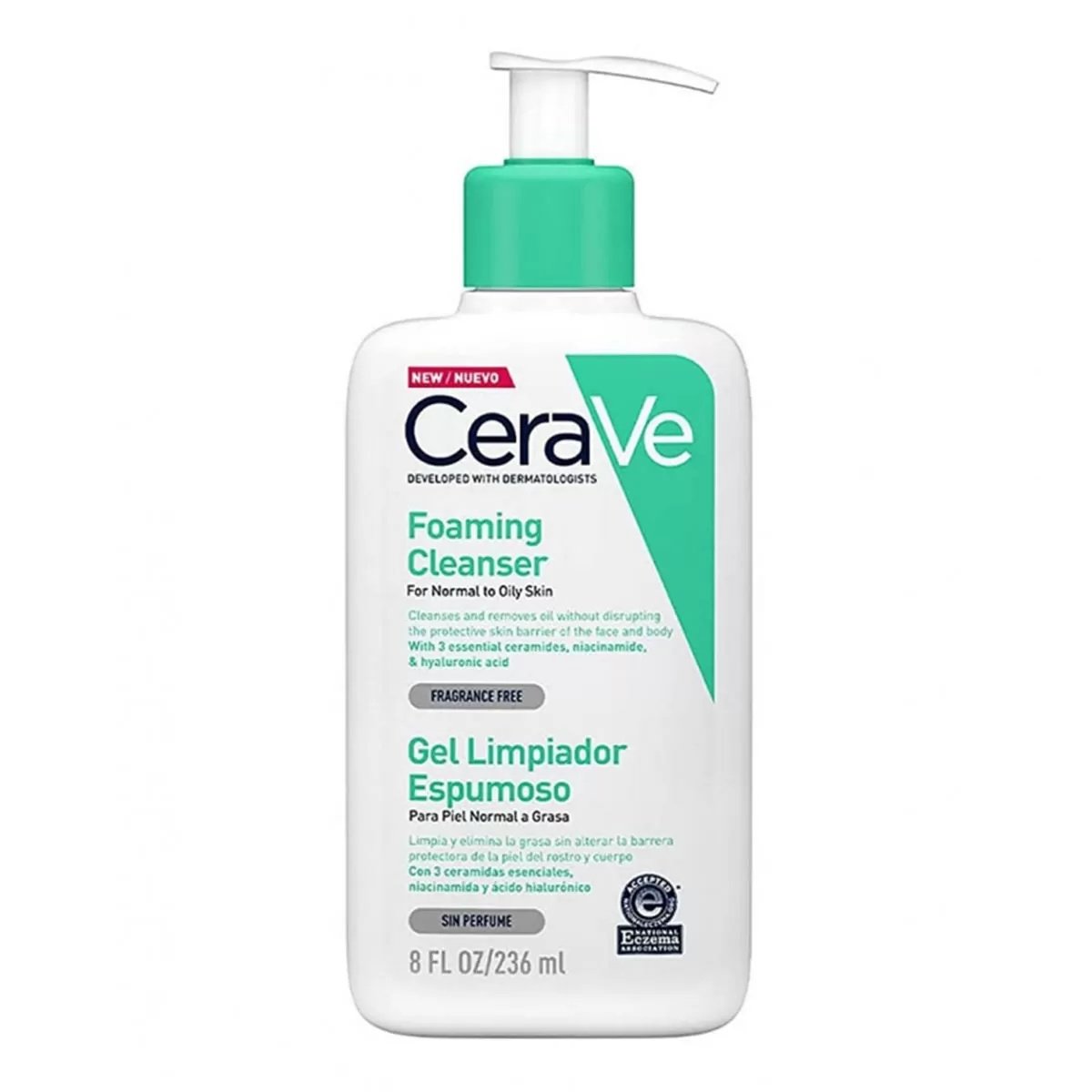 CERAVE PIEL NORMAL A GRASA GEL LIMPIADOR ESPUMOSO SIN PERFUME 236ML