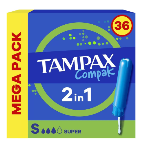 TAMPAX COMPAK 2IN1 MEGA PACK TAMPONES SUPER 36UN