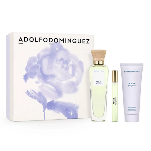 ADOLFO DOMINGUEZ AGUA FRESCA DE ROSAS EAU DE TOILETTE 120ML VAPORIZADOR + LOCION CORPORAL PERFUMADA 100ML + MINIATURA EAU DE PARFUM 10ML VAPORIZADOR