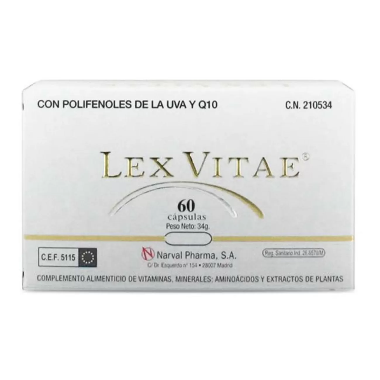 LEX VITAE Q10 Y POLIFENOLES DE UVA COMPLEMENTO ALIMENTICIO DE VITAMINAS 60UN