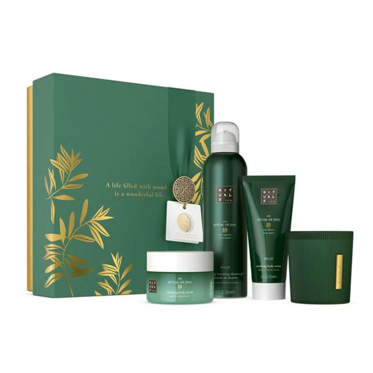 RITUALS OF JING EXFOLIANTE CORPORAL 125ML + RELAX GEL DE BAÑO 1U + RELAX CREMA CORPORAL 100ML + VELA 1U