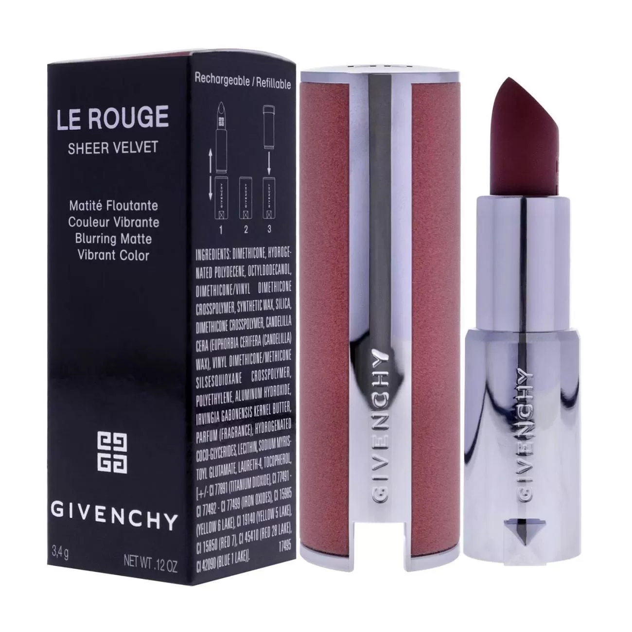 GIVENCHY LE ROUGE SHEER VELVET VIBRANT COLOR BARRA DE LABIOS Nº16 NUDE BOISE RECARGABLE 1UN