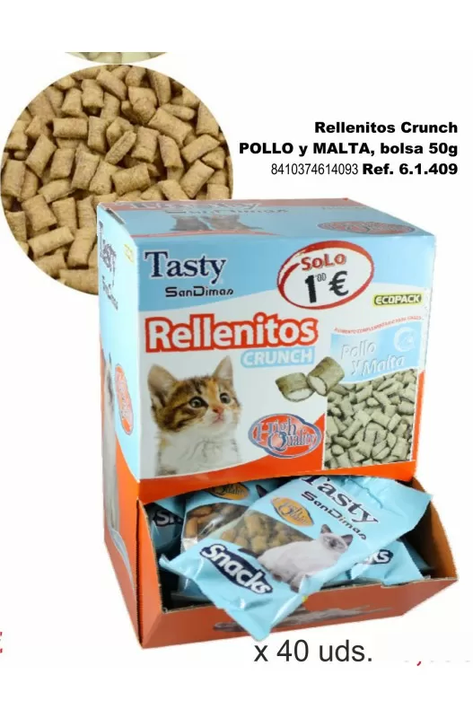 SNACK RELLENITOS CRUNCH CAT Pollo/Malta 50 Gr. C/40 Bolsas