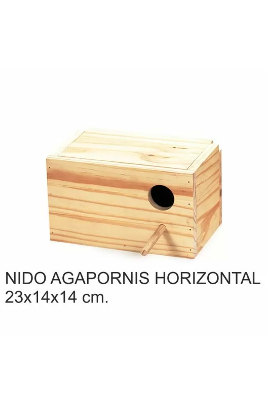 NIDO MADERA AGAPORNIS y NINFAS Horizontal 23x14x14 cm.