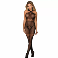 951948 BODYSTOCKING DE REJILLA CON TIRANTES DE CUELLO CRUZADOS NEGRO TALLA ÚNICA