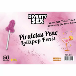 Imagen de DIABLO GOLOSO  50 PIRULETAS PENE GIN TONIC FRESA 10% ALCOHOL