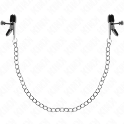 Imagen de PINZAS PARA PEZONES PLANAS NEGRO CON CADENA PLATEADO 34 CM