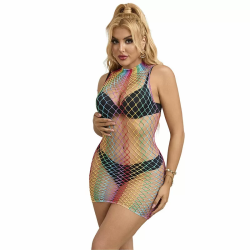 Imagen de 952433 BODYSTOCKING DE REJILLA SIN MANGAS CON CUELLO ALTO ARCOIRIS TALLA ÚNICA