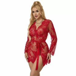 Imagen de CAMISÓN DE ENCAJE + TANGA ROJO