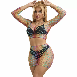 Imagen de 952440 BODYSTOCKING DE REJILLA 2 PIEZAS MANGA LARGA ARCOIRIS TALLA ÚNICA