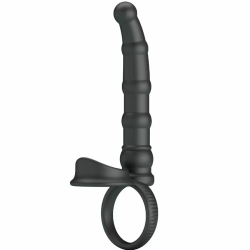 Imagen de PRETTY LOVE  TATUM ANILLO VIBRADOR PENE CON PLUG 10 VIBRACIONES NEGRO