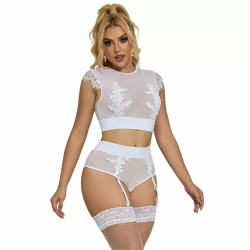 Imagen de SUBBLIME - 954048 SUJETADOR + PANTIES CON LIGUERO BLANCO L/XL
