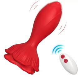 Imagen de ROSA VIBRADOR & PLUG ANAL PEQUEÑO CONTROL REMOTO ROJO