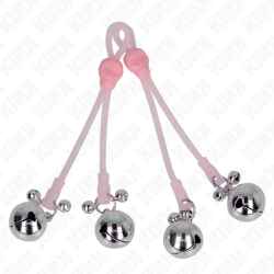 Imagen de KINK PINZAS PARA PEZONES LUMINOSAS FORMA CALABERA CON CASCABEL SONORO AJUSTABLE ROSA / PLATEADO