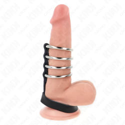 Imagen de 4 ANILLOS PENE METAL 3.8 CM CONECTADOS CON CORREA DE CUERO 22 X 1.5 CM Y CIERRE A PRESIÓN