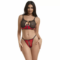 Imagen de 955540 CONJUNTO SUJETADOR CON CREMALLERA DE MALLA DE CHAROL ROJO L/XL