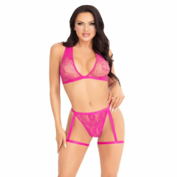 Imagen de LEG AVENUE - 86148 TOP DE BRA DE ENCAJE Y PANTY CON LIGUEROS ROSA - TALLA ÚNICA
