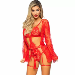 Imagen de LEG AVENUE - 86123 SET BODY + BATA DE LIGUERO ROJO TALLA M