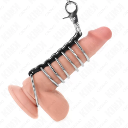 Imagen de 7 ANILLOS PENE METAL 3.8 CM A 5 CM CONECTADOS CON POLIPIEL Y CADENA METAL 100 CM