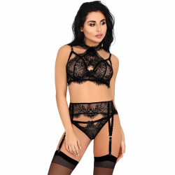 Imagen de MAJALESA LC 90526 SUJETADOR + LIGUERO + PANTY BLACK L/XL