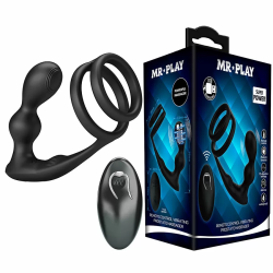 Imagen de MR PLAY  ANILLO PARA PENE CON PLUG ANAL CON VIBRACIÓN CONTROL REMOTO
