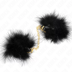 Imagen de ESPOSAS DE PLUMAS NEGRO CON CADENA DORADA MODELO 2