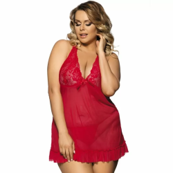 Imagen de SUBBLIME QUEEN PLUS BABYDOLL ROJO CON BORDADOS FLORALES EN PECHOS