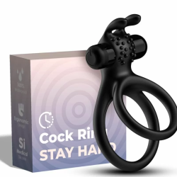 Imagen de TRAVELER ANILLO DOBLE VIBRADOR PAREJA RABBIT NEGRO