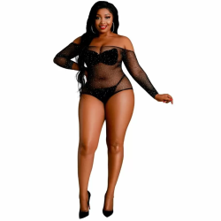 Imagen de MODELO 9 BODY MANGA LARGA NEGRO BRILLANTE TALLA UNICA / PLUS SIZE