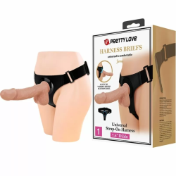 Imagen de PRETTY LOVE - HARNESS BRIEFS ARNÉS UNIVERSAL CON DILDO JERRY 21.8 CM NATURAL