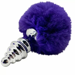 Imagen de ANAL PLEASURE PLUG ESPIRAL METAL POMPON VIOLETA OSCURO TALLA