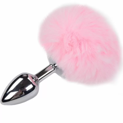 Imagen de ANAL PLEASURE PLUG LISO METAL POMPON ROSA TALLA