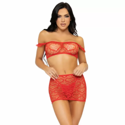 Imagen de LEG AVENUE SET TRES PIEZAS TOP, MINI FALDA Y TANGA TALLA UNICA - ROJO