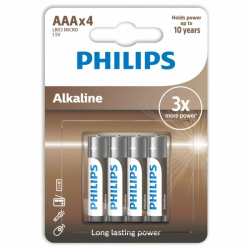 Imagen de PHILIPS ALKALINE PILA AAA LR03 BLISTER*4