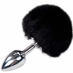 Imagen de ANAL PLEASURE PLUG LISO METAL POMPON NEGRO TALLA