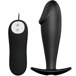 Imagen de PRETTY LOVE PLUG ANAL SILICONA FORMA PENE Y 12 MODOS VIBRACION - NEGRO