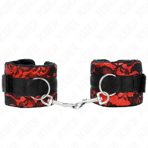 MUÑEQUERAS CORTAS DE ENCAJE TERCIOPELO Y UNIÓN DE NYLON ROJO/NEGRO 23 X 6.5 CM