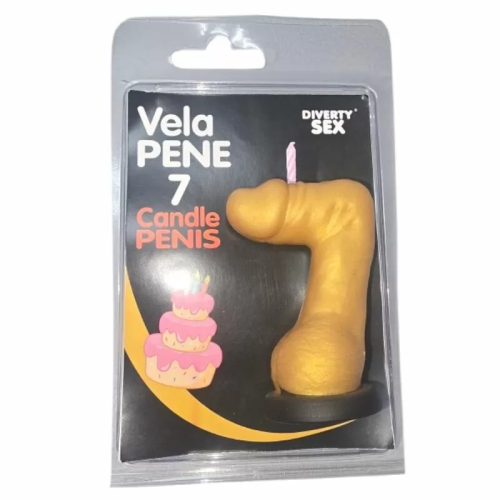 DIABLO PICANTE - VELA PENE EN FORMA DE NÚMERO 7 COLOR DORADO