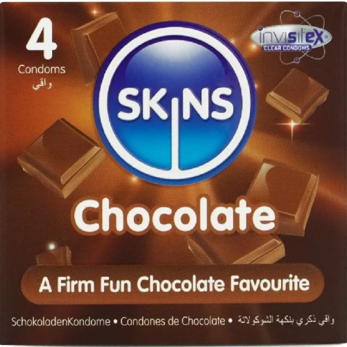 SKINS  PRESERVATIVOS PREMIUM SABOR CHOCOLATE PACK 4