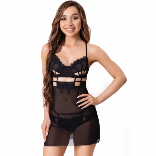 MAIA 20247 BABYDOLL + TANGA NEGRO L/XL