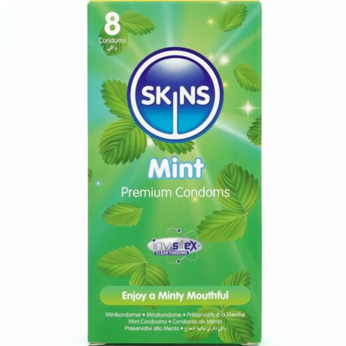 SKINS  PRESERVATIVOS PREMIUM SABOR MENTA PACK 8