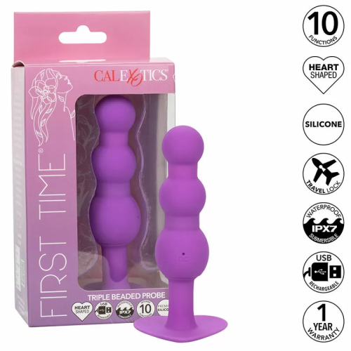 CALEXOTICS FIRST TIME PLUG ANAL CON TRIPLE CUENCAS 10 VIBRACIONES VIOLETA