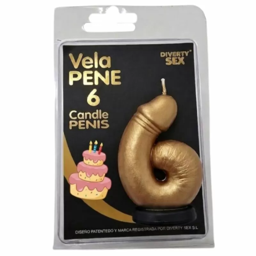 DIABLO PICANTE - VELA PENE EN FORMA DE NÚMERO 6 COLOR DORADO
