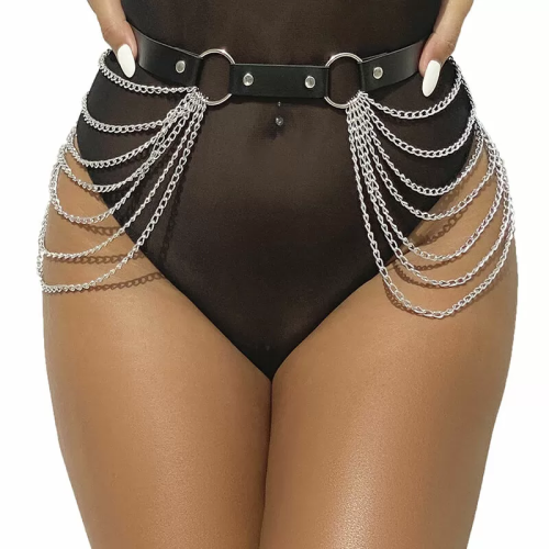 CINTURON DE CADENAS CUERO NEGRO TALLA ÚNICA