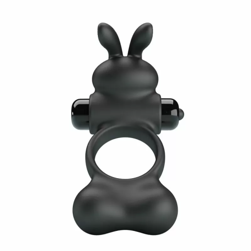 PRETTY LOVE - ANILLO VIBRADOR PARA PENE CON ESTIMULADOR DE CONEJITO 10 FUNCIONES NEGRO